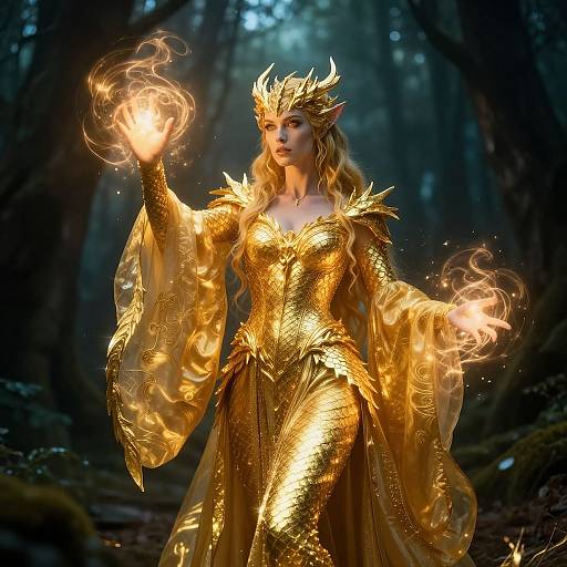 Gold Dragonborn Mage Casting Spell