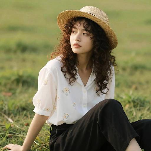 Relaxed Woman in Nature with Hat
