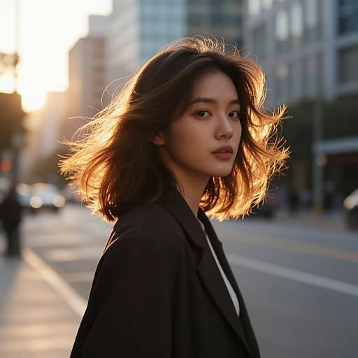 Woman with Wind-Swept Layered Hair