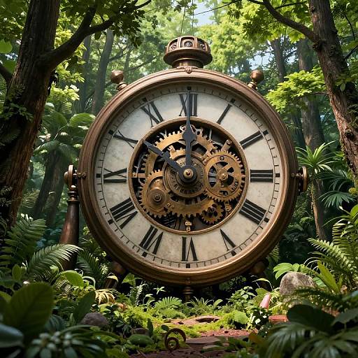 Surreal Clock Tower in Enchanted Forest