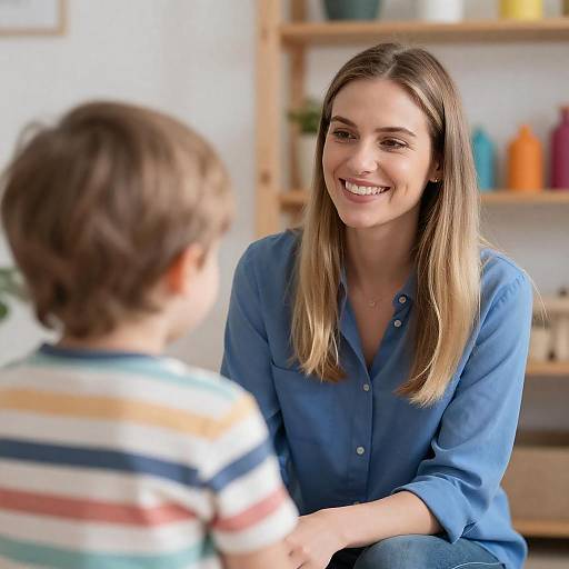 Smiling Woman and Child Indoors