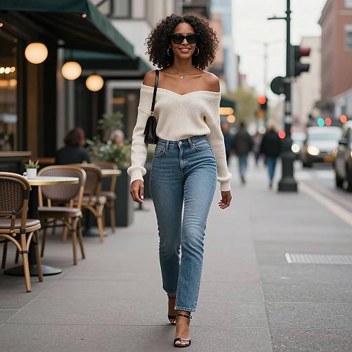 Fashionable Black Woman Walking on City Street
