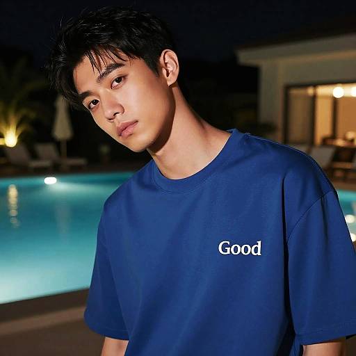 Photograph of an Asian man with short black hair, wearing a navy blue 