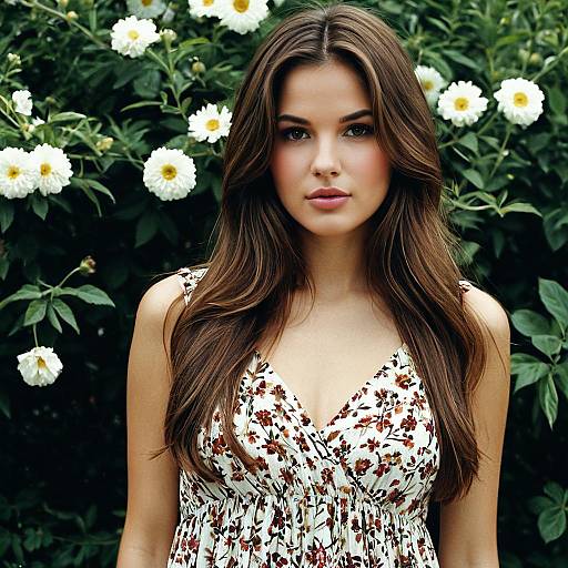 Young Woman in Floral Summer Dress
