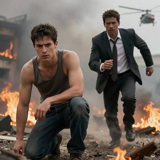 Intense Action Scene Amidst Chaos