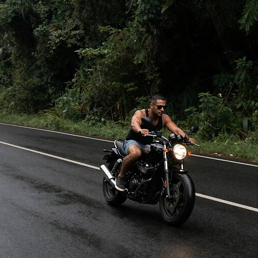Muscular Rider on a Slick Motorcycle