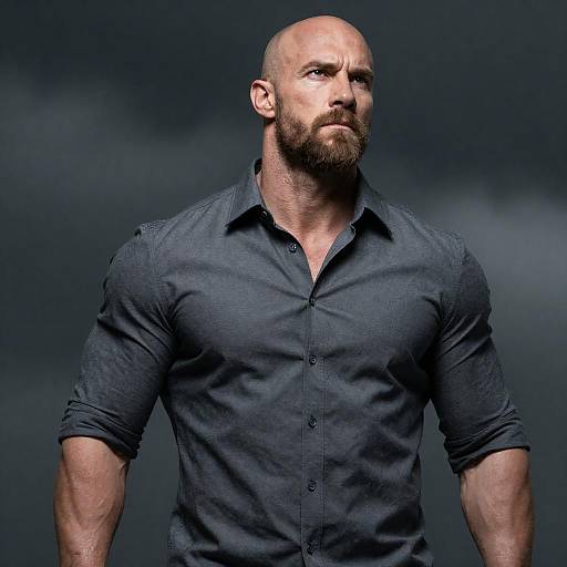 Determined Bald Man in Dark Environment