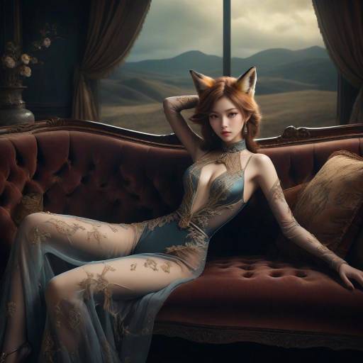 Seductive Fox Spirit on Luxurious Sofa