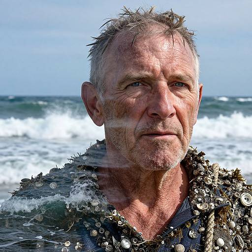 Double Exposure Portrait of Coastguard Veteran