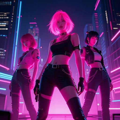 Magenta Cyberpunk Characters in Neon City