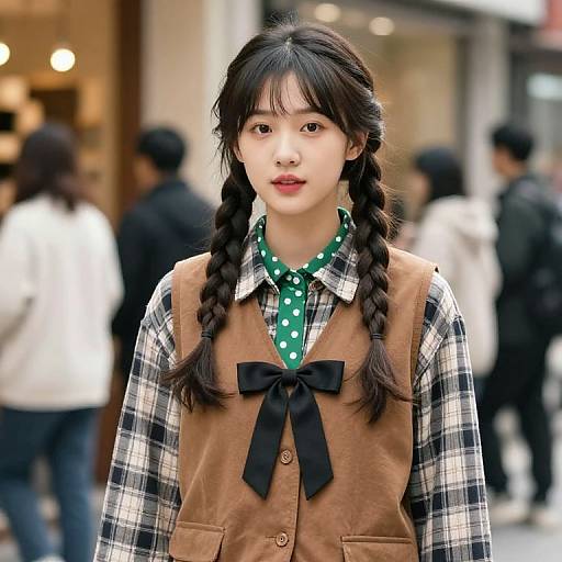 Woman with Braids and Layered Outfit