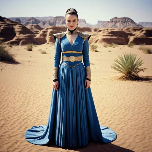 Woman in Padmé Amidala Cosplay Dress in Desert