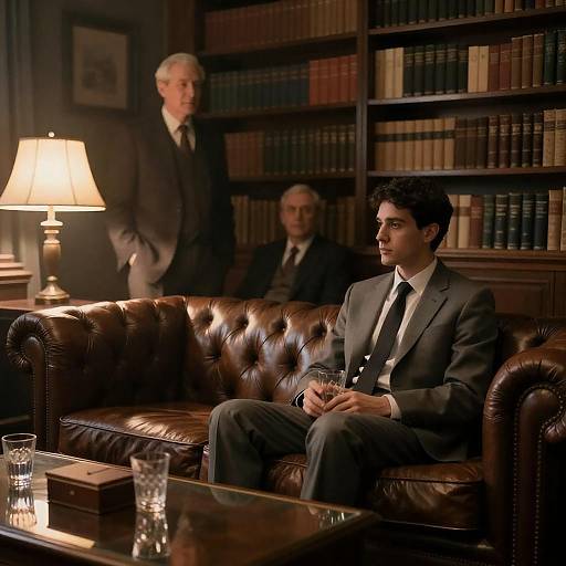 Dimly Lit Vintage Library Three Gentlemen