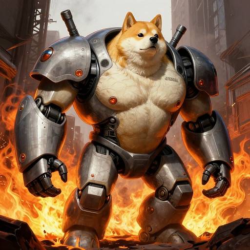 Robotic Swole Doge in Urban Fire