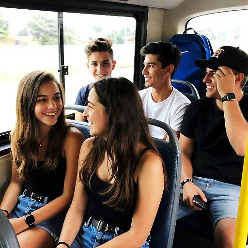 Young Friends Enjoying a Bus Ride