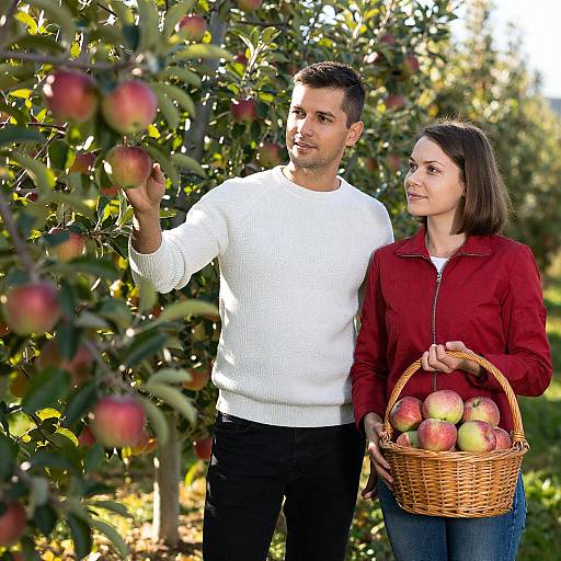 Couple with Apples in Sunny Orchard