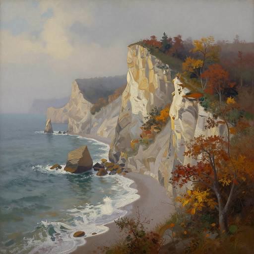 Baroque Gouache Autumn on Misty Cliffs