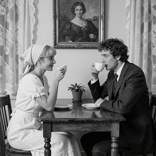 Elegant Black-and-White Dining Portrait