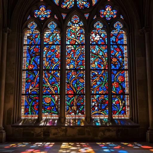 Filigreed Stained Glass Window in Medieval Cathedral