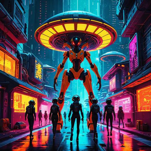 Anime-Style Android Dancers in Neon Alien City