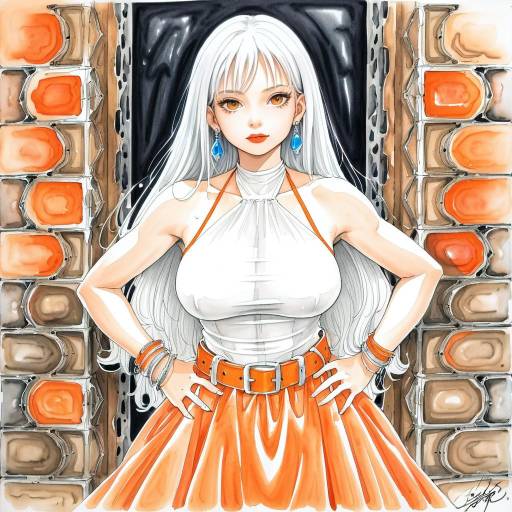 Elegant Girl in Orange Dress with Jewelry