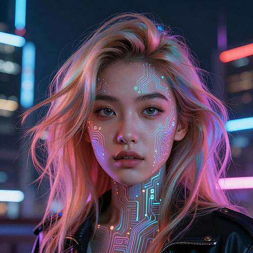 Futuristic Neon Hair Cyberpunk Portrait