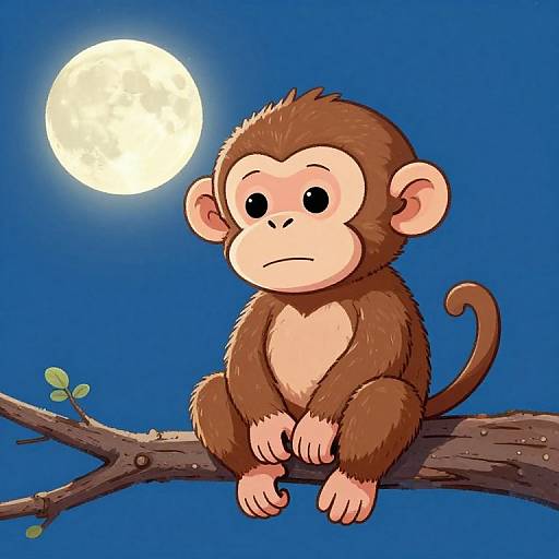 Sad Monkey Smiling Under Full Moon