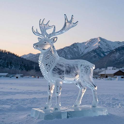 Polar Stag Ice Sculpture at Dawn