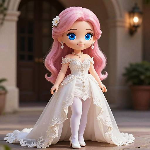 Pink-Haired Chibi Bride, Cinematic Portrait