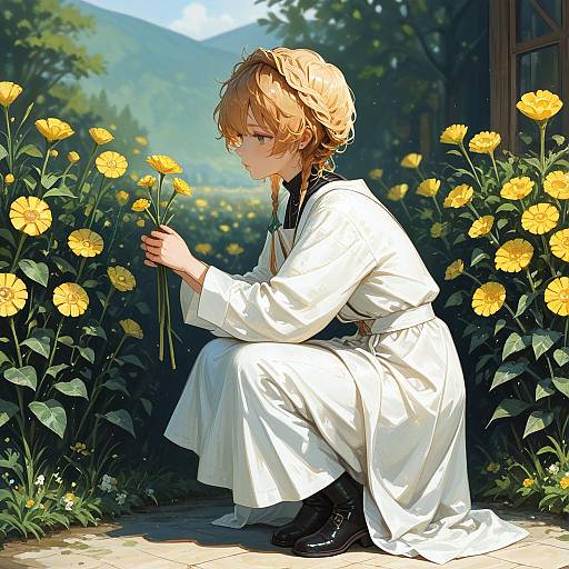 Impressionist Priest in a Flower Garden