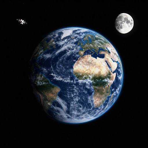 Earth, Moon and Spacecraft in Outer Space