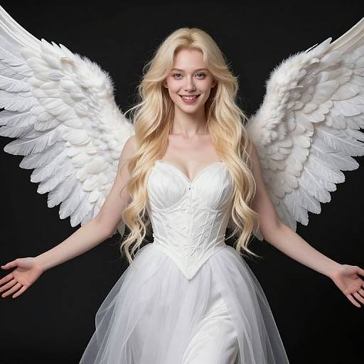 Blonde Woman in Angel Costume with Wings