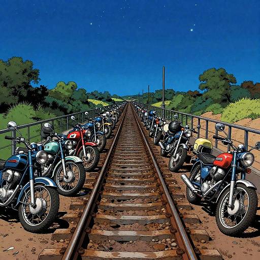 Viaduct of Vintage Motorcycles at Night