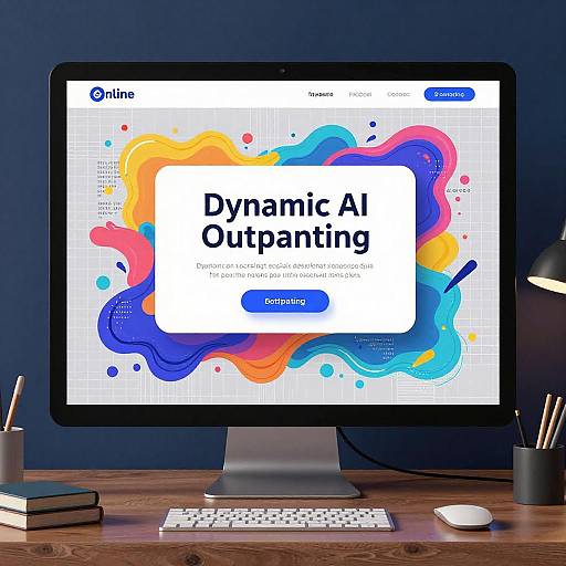 Photograph of a computer screen displaying the Google Optimize interface with colorful abstract waves and a 