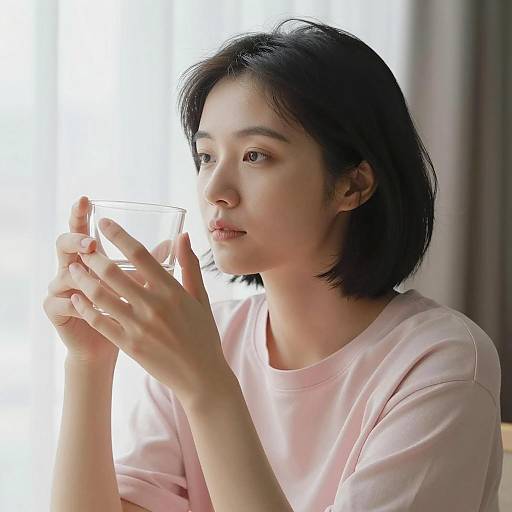 Casual Woman in Pink with Cup