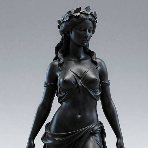 Glossy Black Statue of Serene Woman