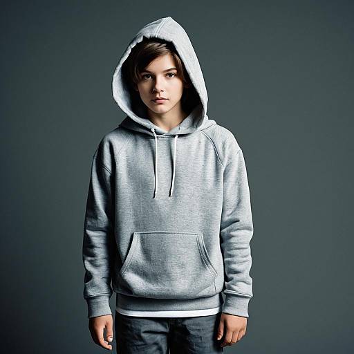 Boy in Grey Hoodie Standing