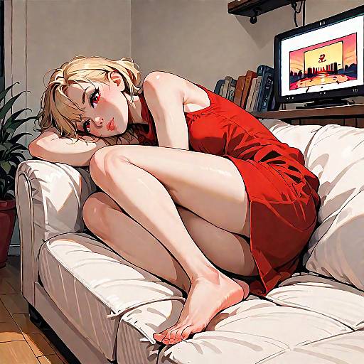 Blonde Girl Watching TV at Night