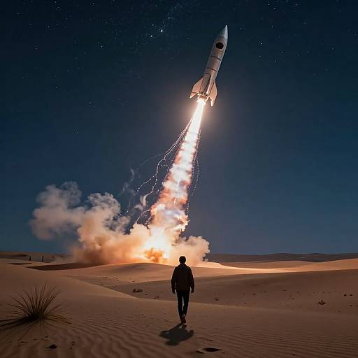 Solitary Figure Amid Starry Desert Launch