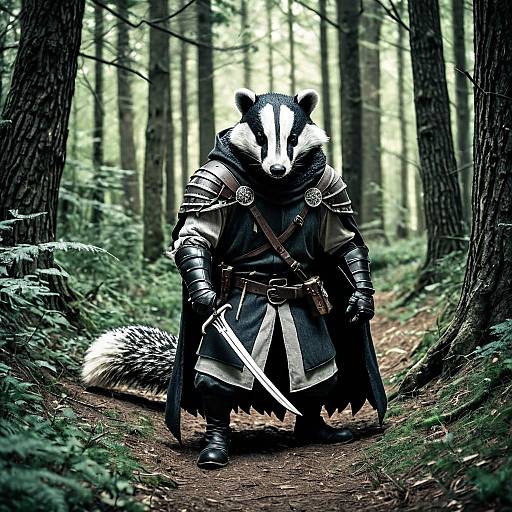 Medieval Anthropomorphic Badger Assassin in Forest