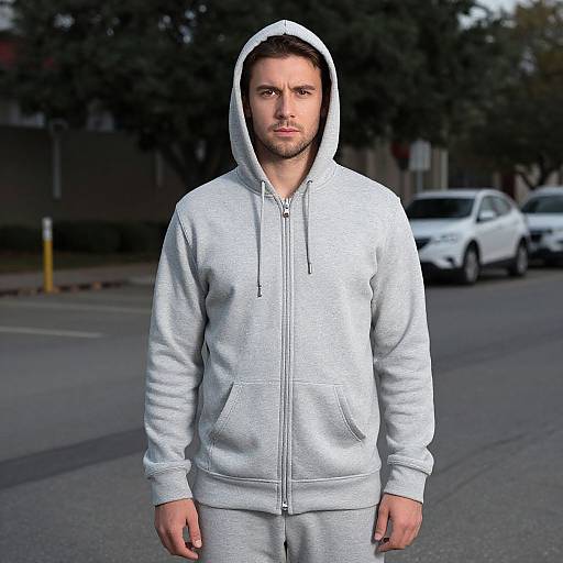Man in Gray Zipper Hoodie