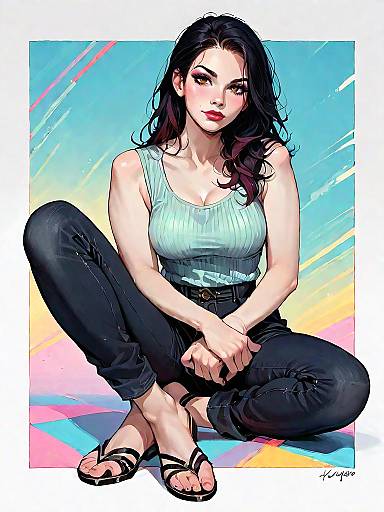 Stylish Woman Sitting in Modern Outfit