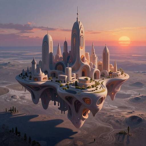 Ethereal Floating City at Sunset