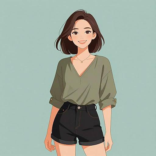 Smiling Woman in Casual Olive Green