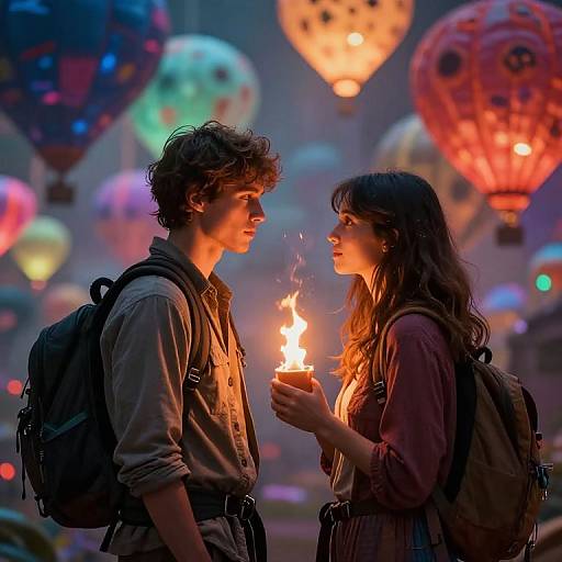 Ephemeral Connection Amidst Vibrant Flames