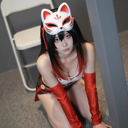 Cosplay of Asian Woman with Fox Mask