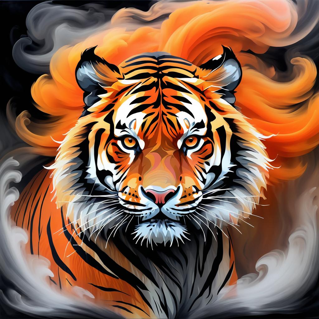 Majestic Tiger in Smoky Whirlwind Portrait