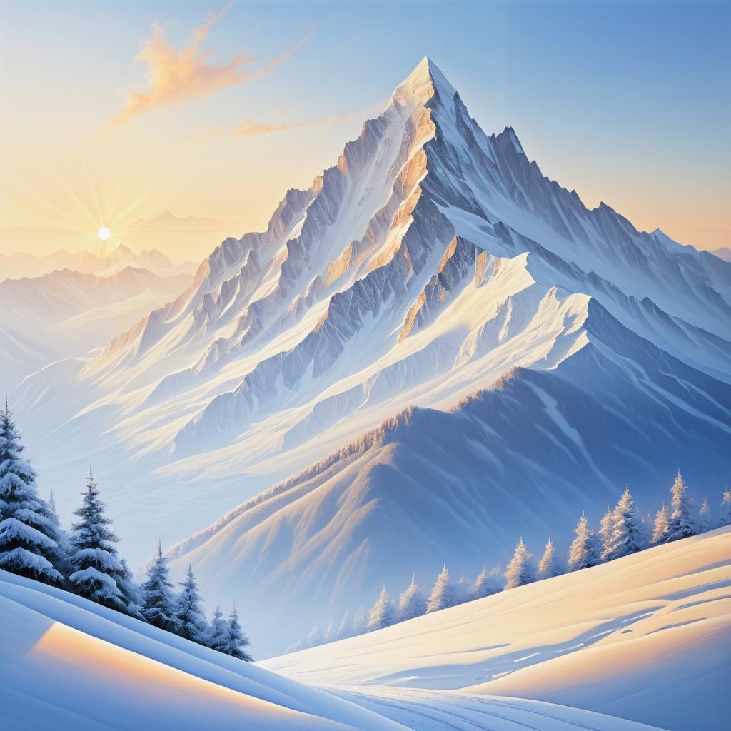 Majestic Dawn Over Snowy Mountain Landscape