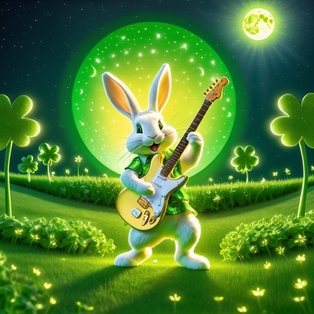 Joyful Rabbit Rocks Under the Moonlight