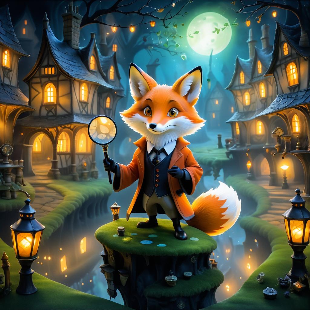 Whimsical Fox in a Mysterious Village